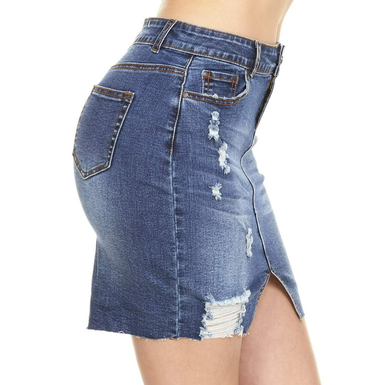 Dark ripped jean skirt hotsell