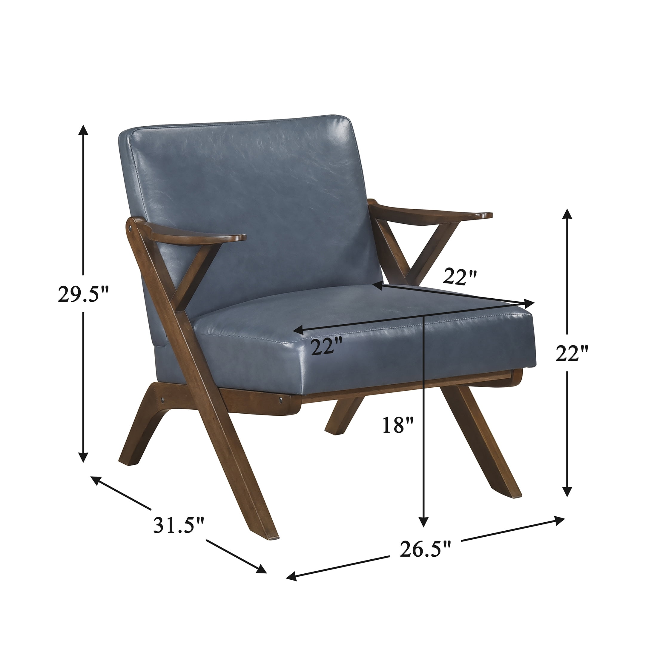 OakvillePark Loxbury Faux Leather Accent Chair, Blue/Brown Wood