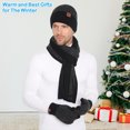 thumbnail image 4 of FZ FANTASTIC ZONE Men Women Winter Knit Hat Beanie Long Scarf Touchscreen Gloves Set Skull Cap Neck Warmer Gloves Set with Fleece Lined,Black Grey, 4 of 7