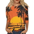 thumbnail image 2 of Iaqnaocc Women's Tops, Tees & Blouses 3/4 Length Sleeve Casual Round Neck T-Shirts Vintage Tropical Tunic Tops Basic Loose Spring Day T Shirts Saffron 4XL, 2 of 5