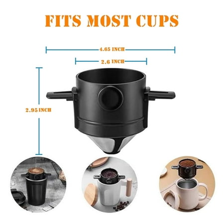 

2Pcs Foldable Coffee Filter Stainless Steel Drip Coffee Tea Holder Reusable Paperless Pour over Coffee Dripper