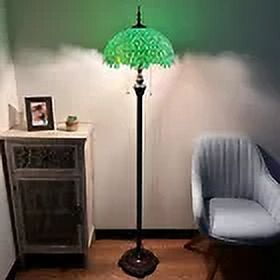 Tiffany Floor Lamp Green Leaves Stained Glass Metal Base LED Bulbs Included for Living Room Bedroom 16"W*16"D*64"H