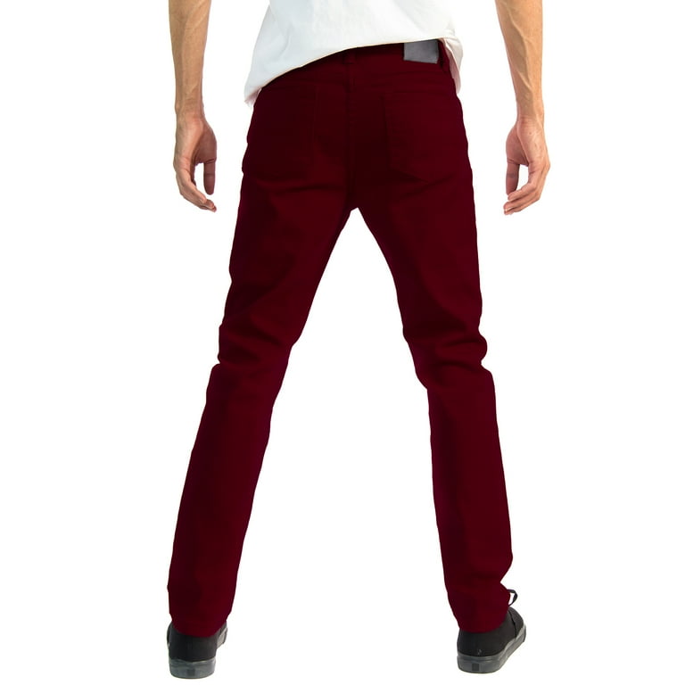 Alta Designer Fashion Mens Slim Fit Skinny Denim Jeans - Maroon - Size 32 