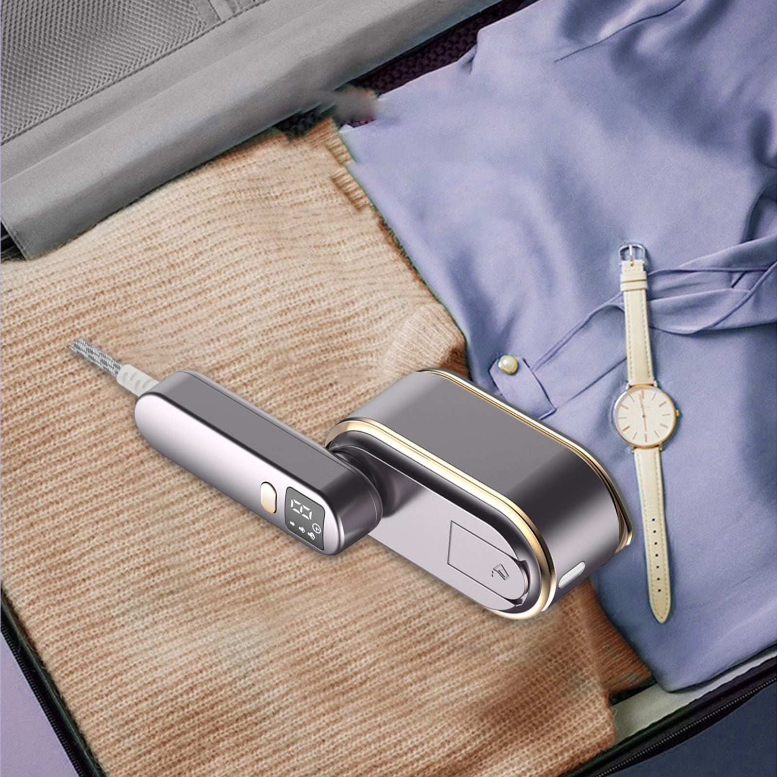 Tuphregyow Foldable Mini Travel Iron for Clothes, Handheld Garment Steamer with Ironing and Steaming Functions, Portable Fabric Wrinkle Remover for Home and Travel Purple