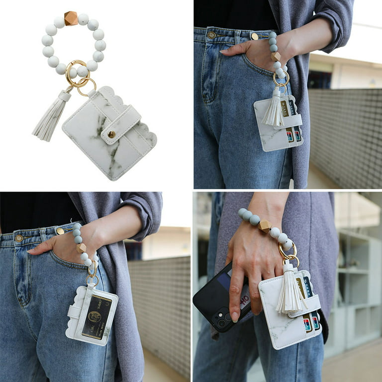 PRIANGEL Silicone Key Ring Bracelet for Women Beaded Wristlet Keychain  House Car Keys Rings Holder with Tassel