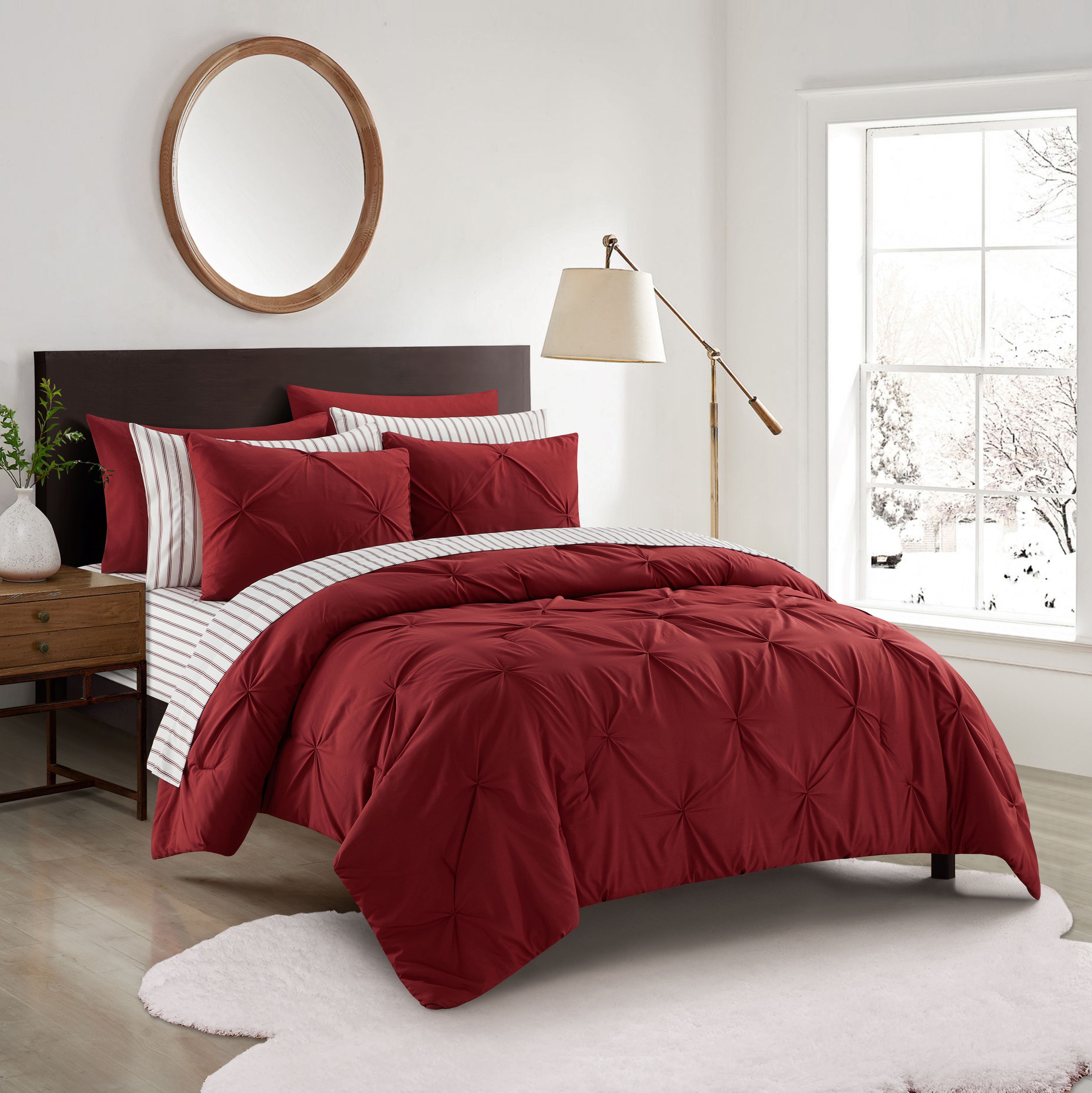 Sharper Image 9-Piece Burgundy Down Alternative Pintuck Bed-in-a-Bag Set, Full