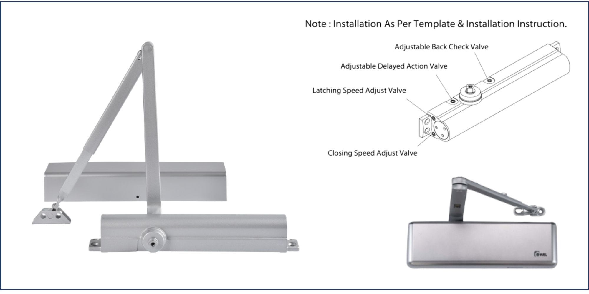 Automatic Door Closer Heavy Duty - Hydraulic, Surface Mounted, UL 3-Hour Fire Rated, ANSI Grade 1, Adjustable Speed