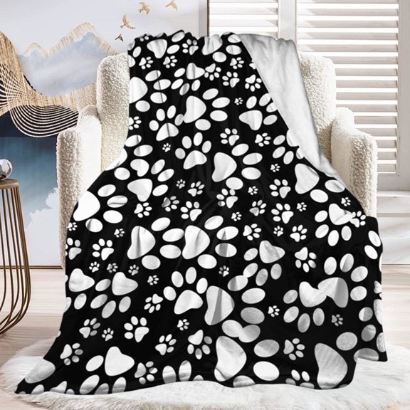 XYAIYT Soft Cozy Dog Paw Print Flannel Throw Blanket for Sofa Bed,Warm Fleece Material,Perfect for All Seasons,Ideal Gift for Pet Lovers,Adds Whimsy to Home Decor(Black)