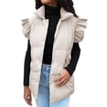 thumbnail image 2 of Women's Cardigan Clearance Women's Mid Long Puffer Vest Ruffle Sleeve Button Down Bubble Jackets Quilted Puffy Outerwear, 2 of 7