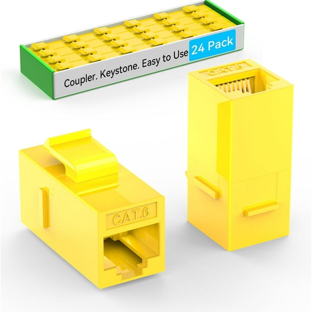 Acoplador Keystone Sokqovt CAT6 RJ45 (paquete de 24), color amarillo
