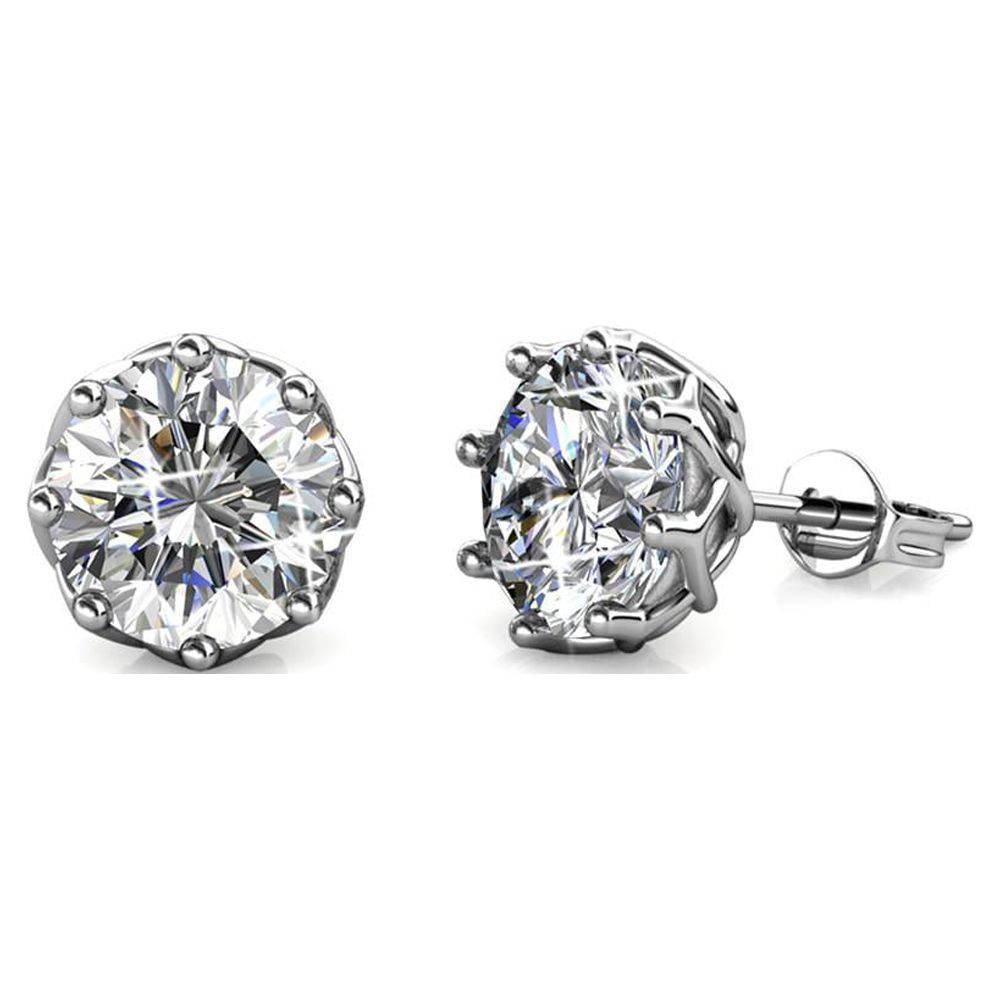 Cate & Chloe Eden 18k White Gold Plated Silver Stud Earrings | Women's Round Cut Crystal Earrings, Gift for Her - image 2 of 8