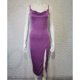 thumbnail image 4 of Vestido largo con abertura, tirantes finos, espalda descubierta, Color puro, volantes, cuello en V, vestido largo de moda para mujer para primavera y verano, 4 of 7