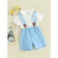 thumbnail image 3 of Bagilaanoe 2Pcs Newborn Baby Boys Overalls Shorts Set Short Sleeve Romper Tops + Suspender Short Pants 3M 6M 12M 18M Infant Gentleman Formal Clothes, 3 of 9