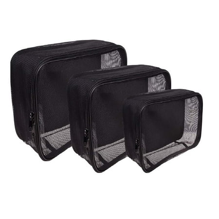 SHANY Assorted Size Cosmetics Travel Bag - Black Mesh Make Up Bag/Organizer - 3PC set