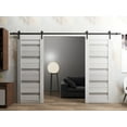 thumbnail image 3 of Sturdy Double Barn Door 84 x 84 inches | Quadro 4445 Light Grey Oak with Frosted Glass | 14FT Rail Hangers Heavy Set | Solid Panel Interior Doors, 3 of 6