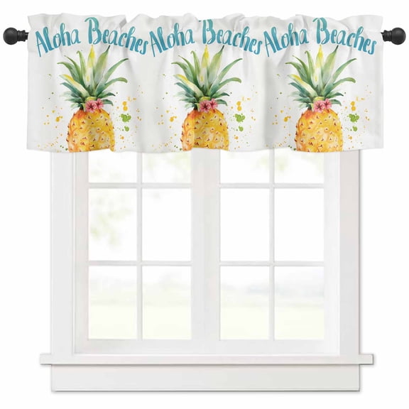 Summer Pineapple Valances for Windows Farmhouse Kitchen Curtains Valances Rod Pocket Valance Curtains for Kitchen Windows Watercolor Modern Art Tropical Fruit Window Valances for Bathroom 54"x18"
