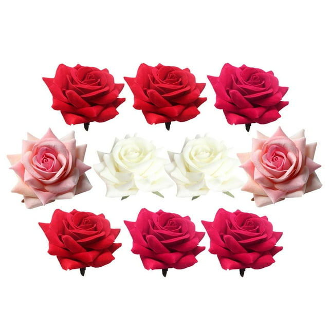 10 cabezas de rosas artificiales de terciopelo de colores para decoración de bodas y fiestas navideñas Mezclado