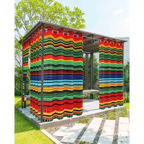 nqOlkjepod Outdoor Curtains for Patio Waterproof, Mexico Colored Stripes Outdoor Privacy Panels Grommet, Boho Bohemia Green Red Blue Blackout Outside Curtains for Porch/Cabana 54"x95", 1 Panel
