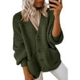 thumbnail image 2 of VISALY Cropped Cardigan Button Down Cardigans Women's Fashion Casual Open Front Long Sleeve Chunky Knit Cardigans Sweaters Outerwear Coats Cute Cardigans Knit Cardigans Army Green L, 2 of 5