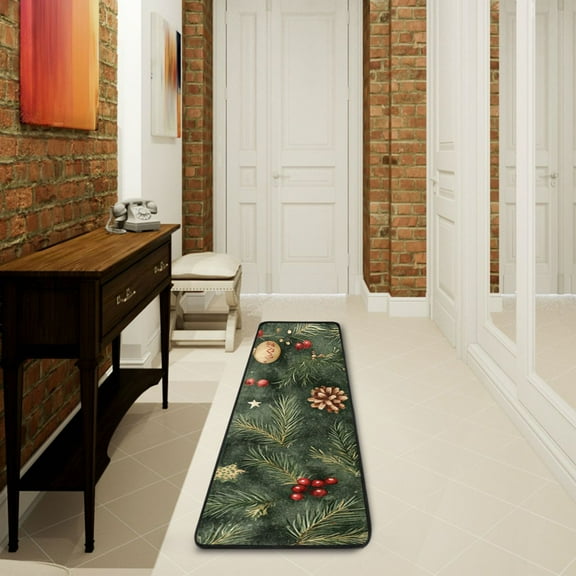 Christmas Green Runner Rug Non Slip 72×24 in Ares Rugs for Bedroom Bathroom Living Room