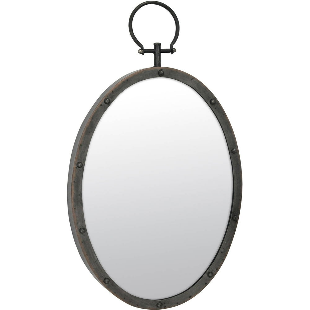 Stonebriar Collection Metal Oval Mirror with Ring and Rivet Trim