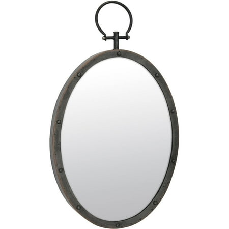 - Stonebriar Collection Metal Oval Mirror with Ring and Rivet Trim