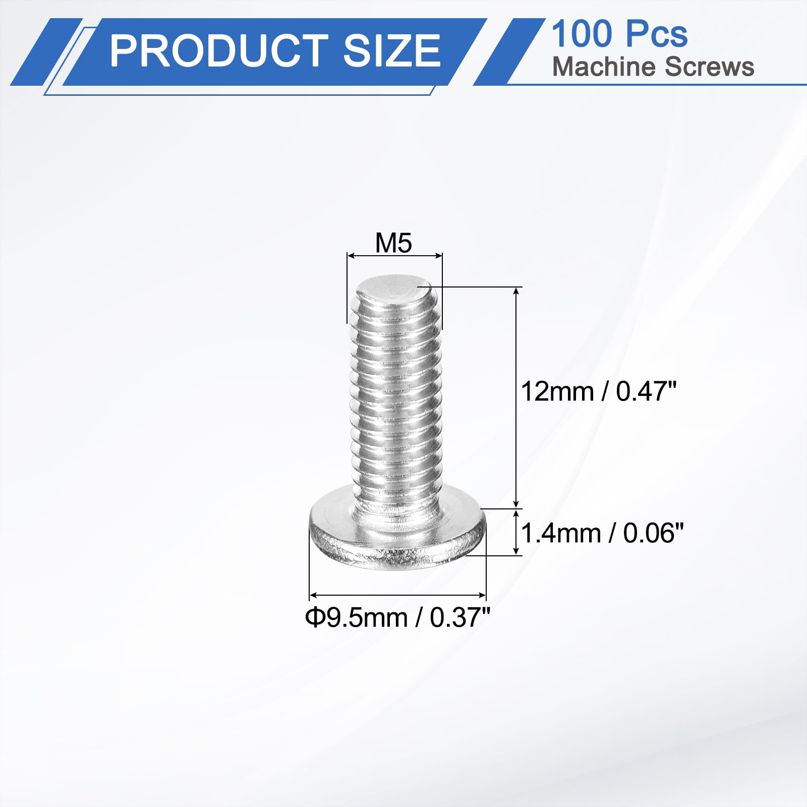 M5-0.8 x 12mm 100Pcs Metal Flat Round Head Screws Phillips Drive Machine Bolt