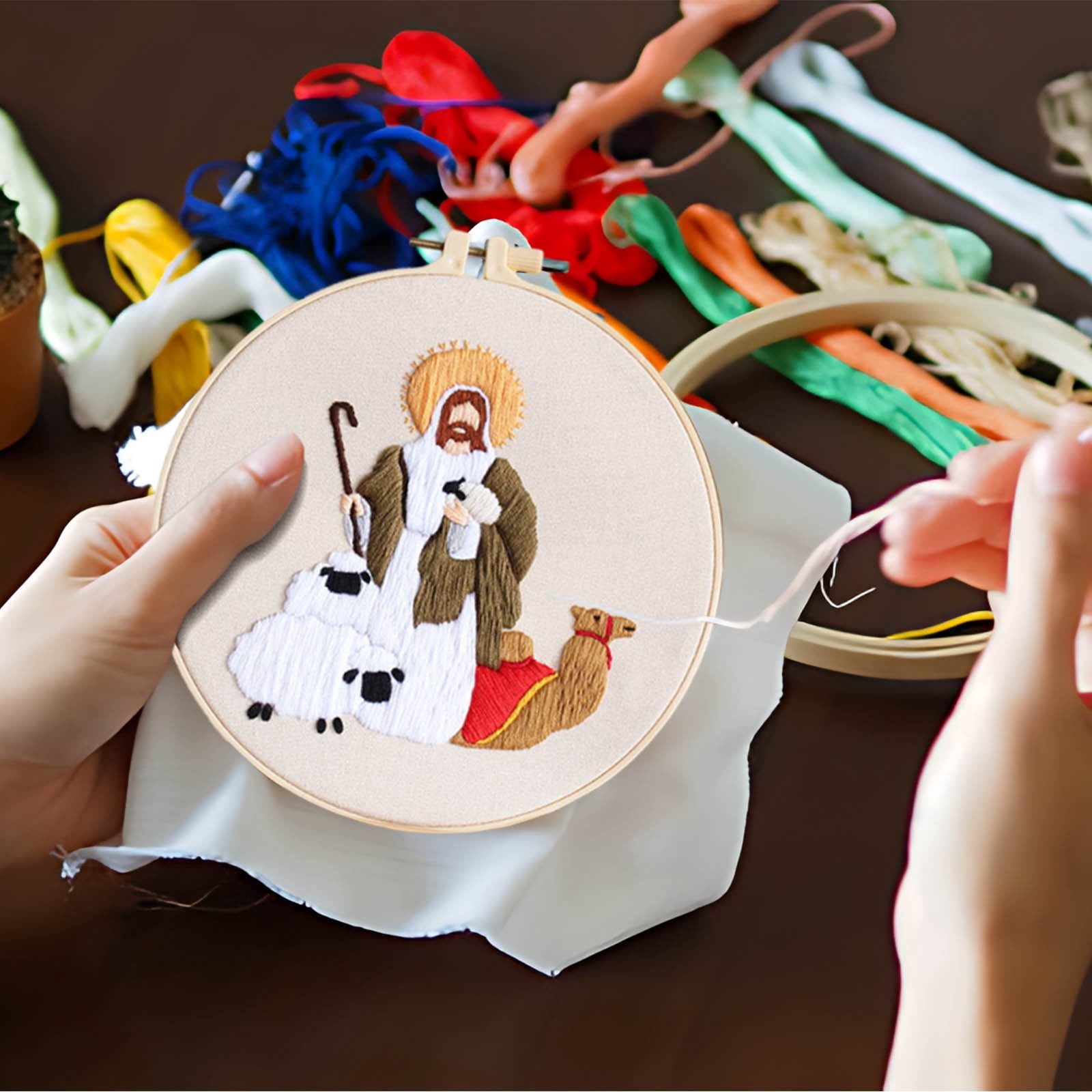 Embroidery Kits for Adults, Nativity Cross Stitch Kits, with Embroidery Hoop, Religious Embroidery Kit, Handmade Fabric Needlepoint Kits, for Christmas Holiday Xmas Easter Decor