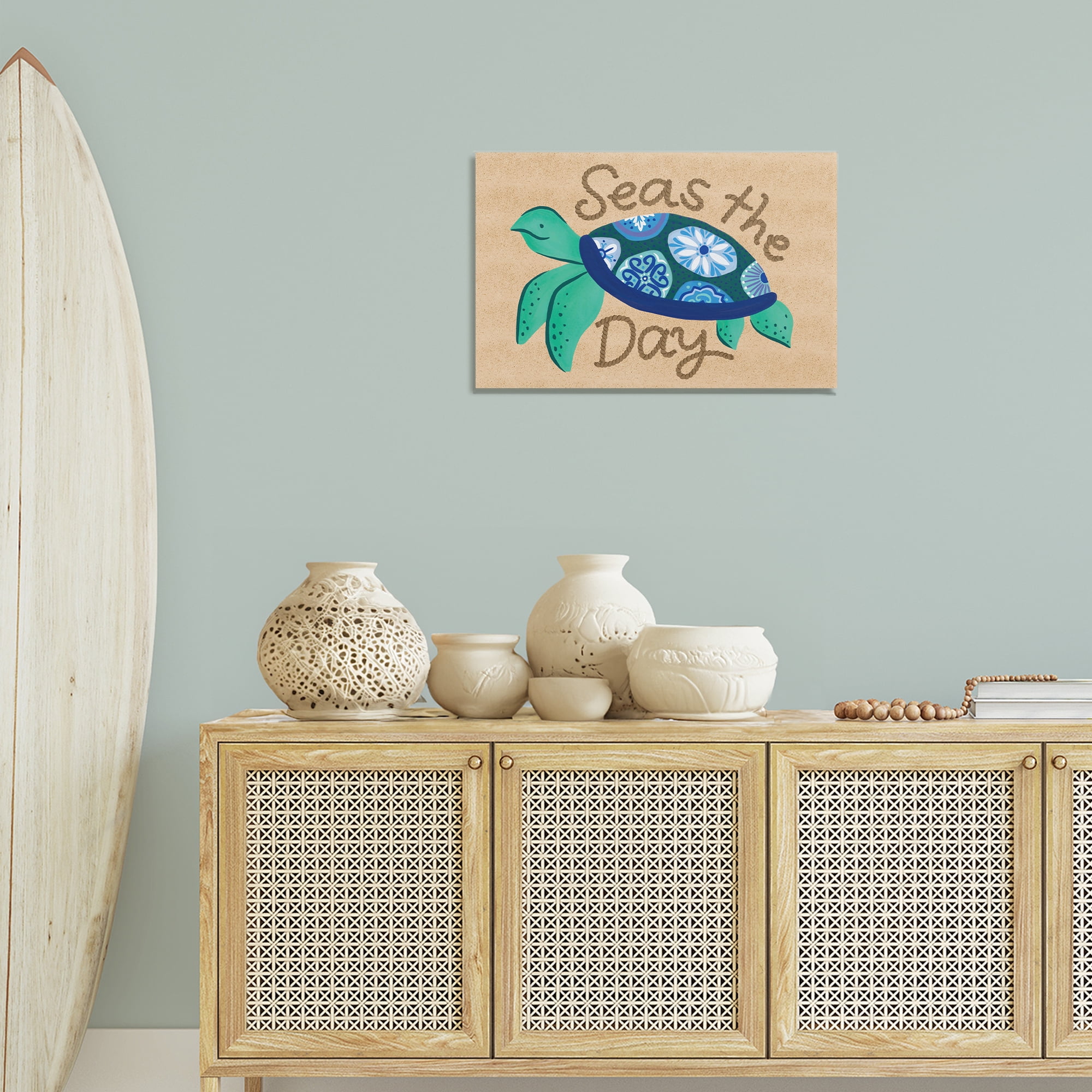 Stupell Industries Seas The Day Turtle Nautical & Beach Painting Wrapped Canvas Art Print Wall Art, 24 x 16