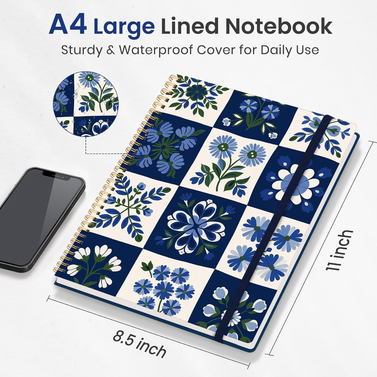 A house of tools Large Spiral Lined Journal for Women, 8.5" x 11" Notebooks for Work Collge Ruled, A4 Aesthetic Cute Journaling Notebooks for Writing, Plastic Cover, Petal Array