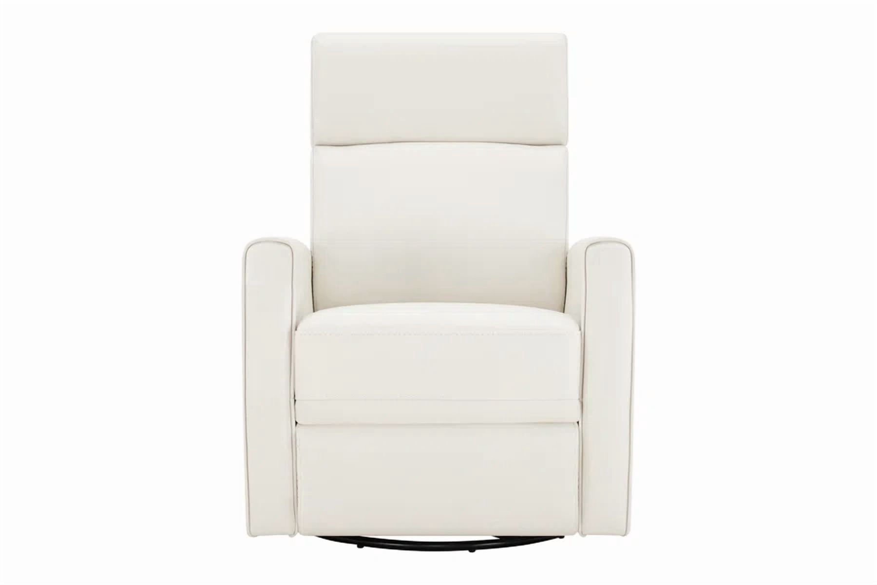 Spruce & Spring Premium Genuine Leather Power Swivel Glider Recliner With Dual Armrests 1 Piece Indoor Use Cream Fabric