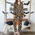 thumbnail image 4 of Tnhcen Women's 2025 Halloween Ghost Print Pajama Set Long Sleeve Collared Sleepwear Elastic Waist Pants Comfortable Loungewear S-2XL Orange, 4 of 6