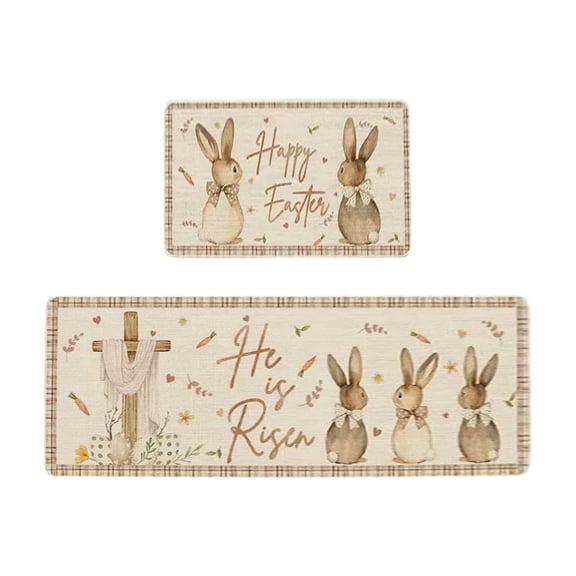 HuiXinOu Easter Kitchen Rug Set, 2-Piece Bunny and Egg Pattern Doormat for Floor, Non-Slip Backing for Entryway, Hallway, Front Door Decor