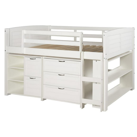 Donco Kids Louver Twin White Modular Low Loft Bed - Group A, Twin, White