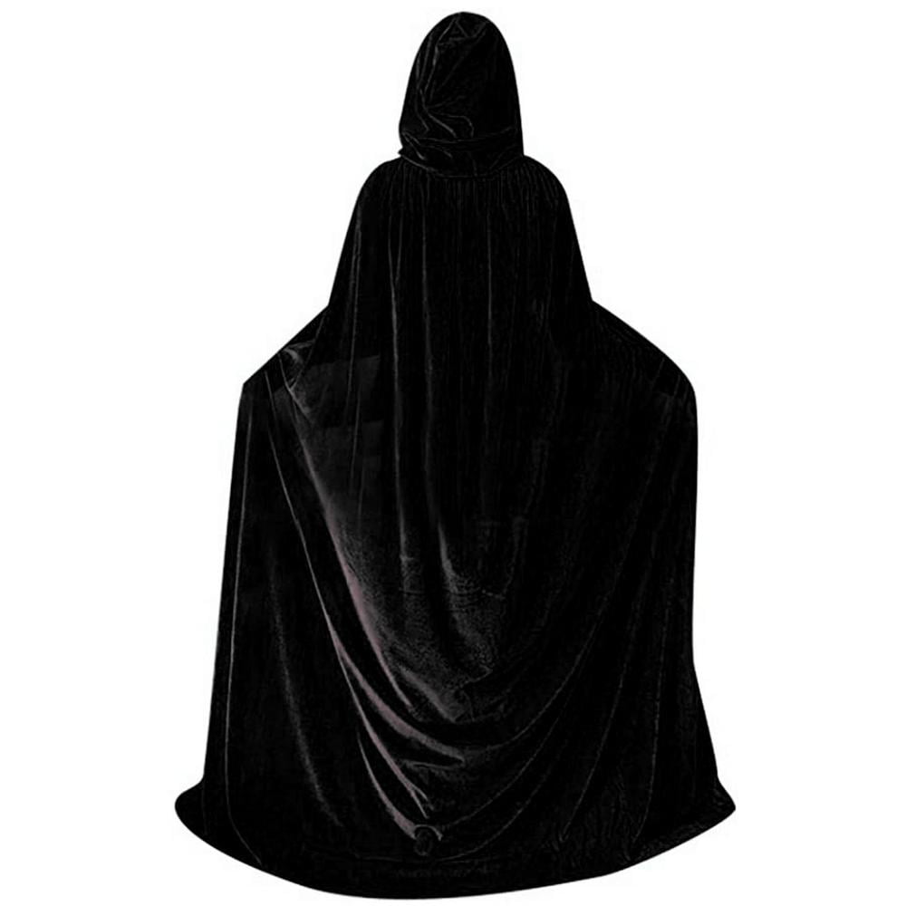 Huoge Hooded Velvet Cloak for Halloween Unisex Black Cape with Hood
