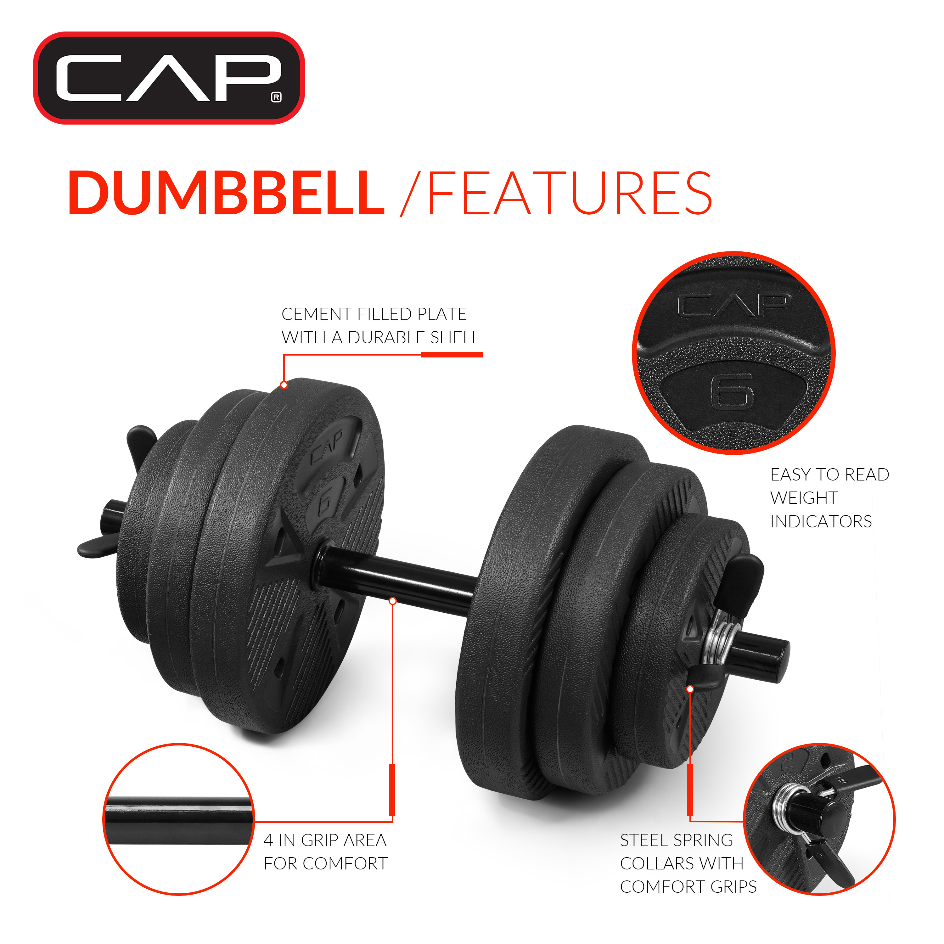 Cap Barbell 50 lb Adjustable Cement Dumbbell Set photo 4