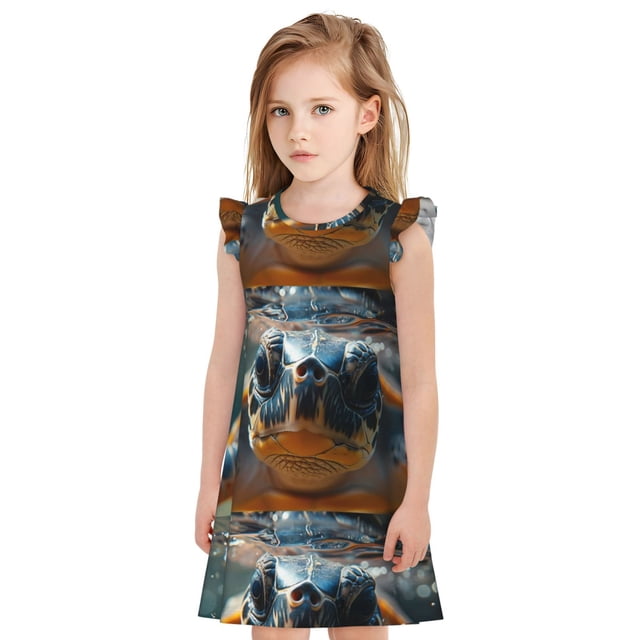 Fotbe Realistic Cute Sea Turtle Vestido de Dormir para Niñas de 3 a 10 Años, Mangas Cortas, Estilo Princesa, Pijama Camisón con Mangas Voladas-X-Large