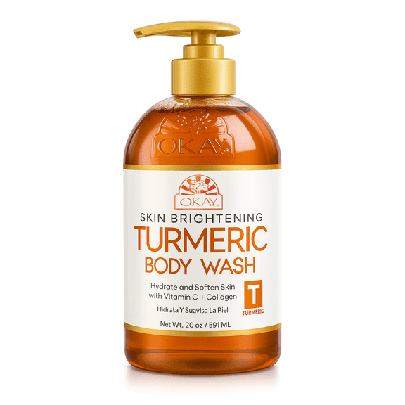 OKAY Pure Naturals Turmeric Skin Brightening Body Wash 20 oz – Deep Cleansing & Moisturizing Wash for Smooth, Radiant Skin