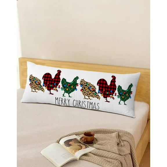 Christmas Rooster Throw Pillow Cover,Merry Xmas Farm Animal Plaid Leopard Print Rectangle Decorative Pillow Case Protector Soft Cushion Cover Lumbar Pillowcase for Couch Sofa Bedroom Decor 20x54 Inch