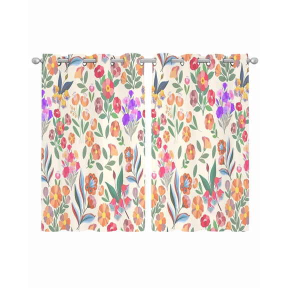 Watercolor Floral Sheer Curtains 54 Inch Length 2 Panels Set for Living Room/Bedroom, Retro Botanical Flowers Leaves Spring Beige Kitchen Curtains Grommet Curtains Window Treatments 42"x54"x2