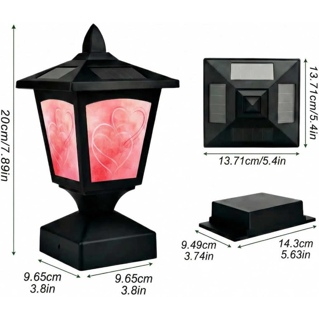 Solar Post Cap Light Outdoor, Fits 4x4 5x5 6x6 Wood Posts, Waterproof LED Fence Post Light for Deck Patio Garden Yard Decoration, Removable Design Panel (Black, 1 Pack) (Heart2)