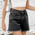 thumbnail image 6 of Xixinqiwan Womens High Waist Jean Shorts Adjustable Button Waist Straight Wide Leg Raw Hem Denim Shorts, 6 of 7