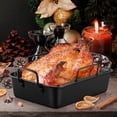 thumbnail image 4 of 14" Roaster Roasting Pan with Baking Rack and V-shaped Rack, Stainless Steel Rectangular Lasagna Pan with Handles for Turkey Chicken, Healthy & Dishwasher Safe, 3 Pieces, Black, 4 of 7