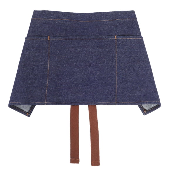 HONMEET Blue Cotton Denim Half Apron with Multiple Pockets for Waitress and Server
