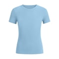 thumbnail image 6 of ITSAME Girls Short Sleeve Shirts Ribbed Knit Slim Fit Crewneck Tees Summer Basic Casual Tops Blue Size 9-10, 6 of 7
