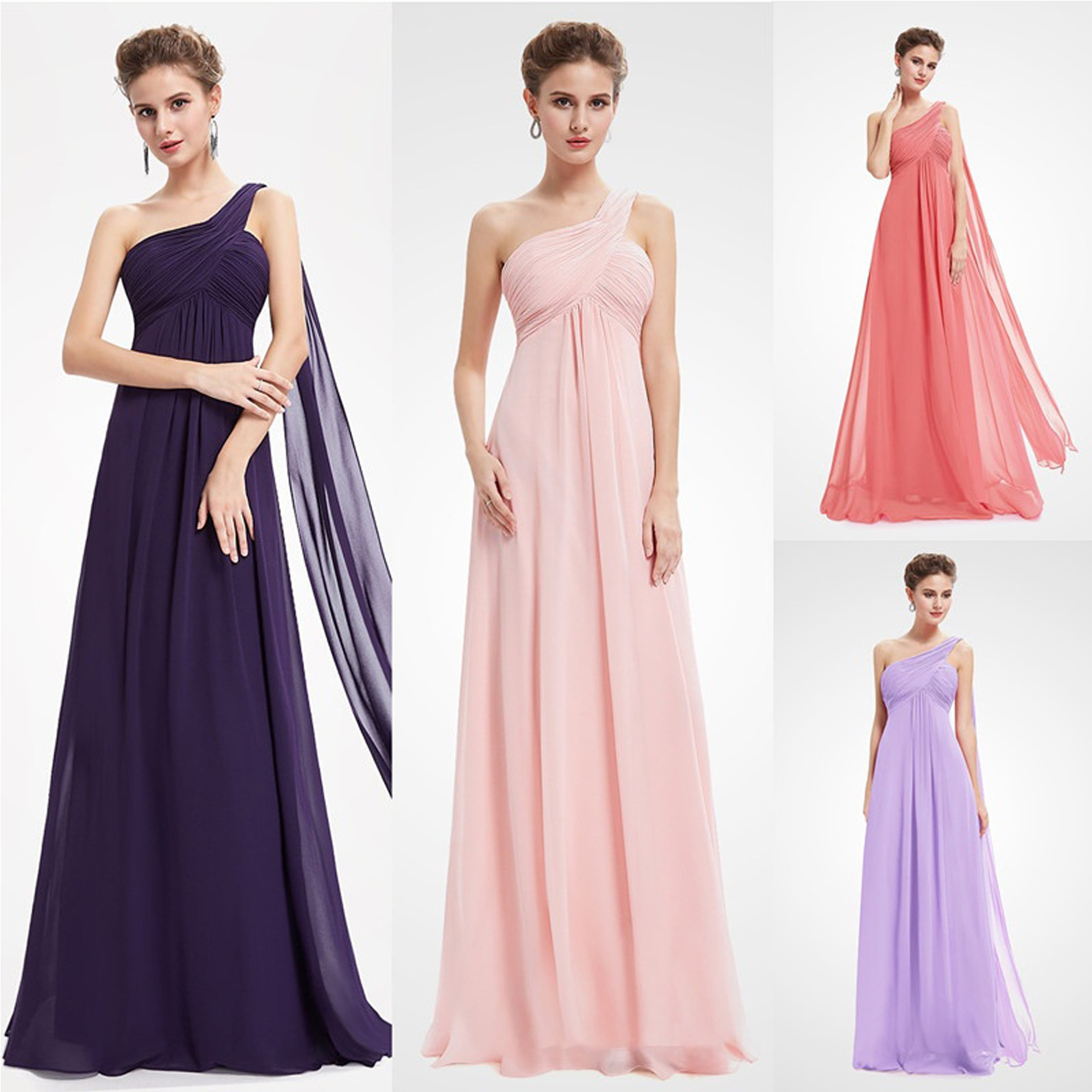 Ever-pretty US One Shoulder Evening Dresses Pink Bridesmaid Dresses Long 09816