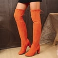 thumbnail image 6 of Women's Thigh High Long Boots Over the Knee Block Heel Tie-Top Stretch Shaft Slender High Heel Boot Orange 9, 6 of 7