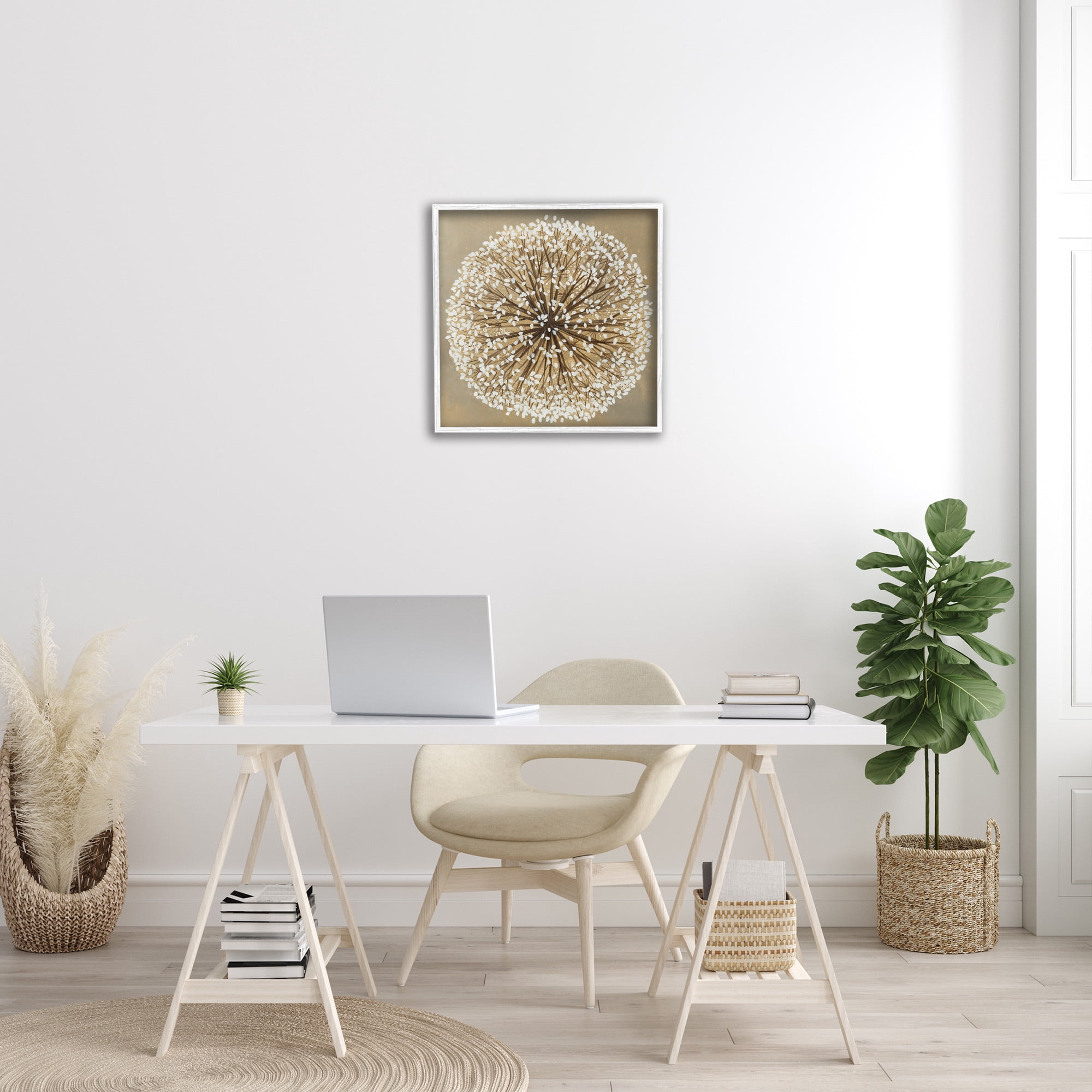 Stupell Industries Abstract Dandelion Flower Full Bloom Botanical & Floral Painting White Framed Art Print Wall Art, 24 x 24