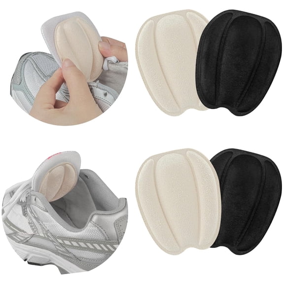 Heel Grips Cushions Inserts 4 Pairs Shoe Tongue Pads Heel Pads for Loose Shoe Soft Non Slip Foot Filler Pads Mesh Adhesive Heel Grips for Prevent Heel Slipping (Black Apricot)
