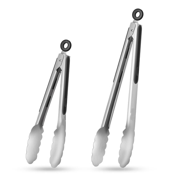 Stainless Steel Kitchen Tongs,Silicone Non-slip Grip,Locking Grilling Food Tongs Set of 2,9-inch & 12-inch